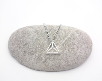 Silver triangle geometric Necklace stainless steel chain//Silver plated 925 brass triangle pendant 3D minimal geometric necklace