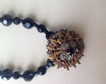 Necklace made with vintage beads Black Glass