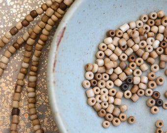 Antiqued Ivory Seed Beads, Cream Glass Beads, Indonesian Lamp Work Beads, Beige Tube Bead, Opaque Bead, Rustic Bead, 44'' Strand, BB17-1207A