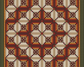 Log Cabin Quilt Pattern - Ohio Star in Log Cabin -Star in the Cabin - King Size: 103" x 103"