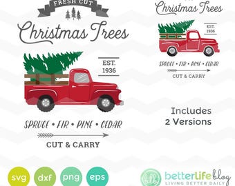 Christmas Tree Truck SVG File: Red Tree Truck Sign svg File, dxf, Silhouette Cameo, Cricut Christmas Tree Truck, Holiday Truck svg
