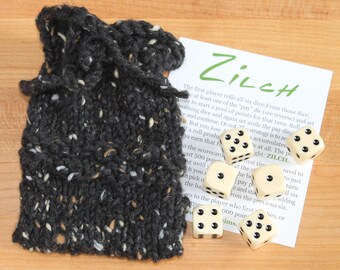 Zilch dice game with handknit bag