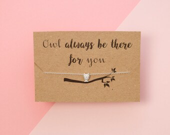 Sterling Silver Owl Necklace with Hand Designed Recycled Kraft Gift Card