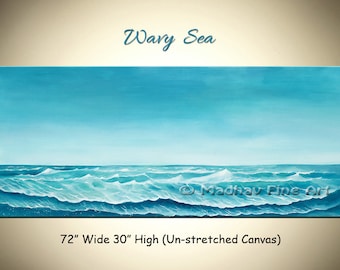 Abstract Acrylic On Canvas Fine Art Ocean Painting On Canvas Abstract Painting Original Blue Painting Size: 72” x 30” by MadhavFineArt