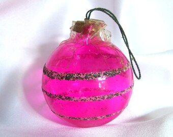 Vintage Paper Capped Christmas Holiday Ornament - Unsilvered Hot Pink WWII Ornament