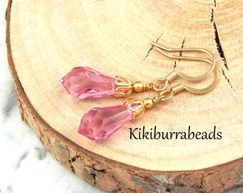 Pink Crystal Earrings,Swarovski Crystal Earrings, Gold Earrings