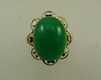 Green Jade 16.1 mm x 12.2 mm Ring 14k Yellow Gold
