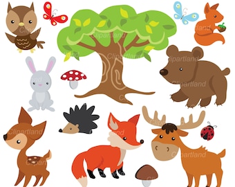 Woodland Forest Animal Clipart Owl Deer Fox Squirrel