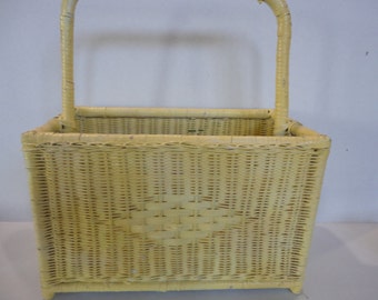 Yellow Wicker Magazine Holder