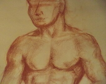 Vintage Nude Charcoal Conte' Crayon Sketch from 1947 - Beautiful Art School Drawing