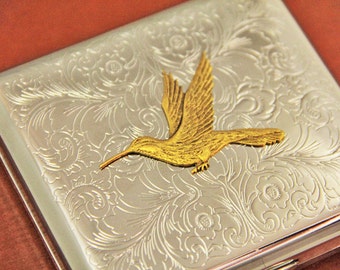 Hummingbird Cigarette Case Bird Metal Cigarette Holder Smoking Accessories Gifts for Him or Her Smokes Steampunk Vinteage Retro Unique Cases