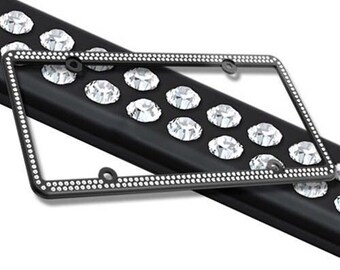 Swarovski Clear Crystal license Plate Metal Black Frame With Crystal Screw Caps