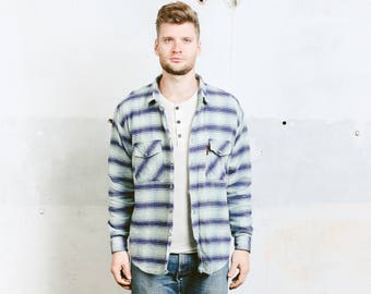 Flannel Aztec Shirt . Southwestern Jacket 90s Grunge Vintage Shirt Long Sleeve Oversized Shirt Blue . size Large