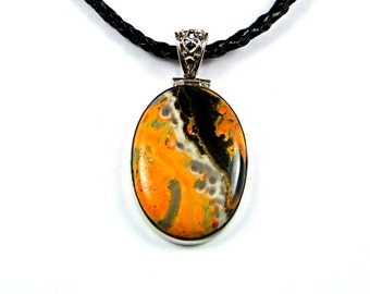 Bumble Bee Jasper Sterling Silver Pendant - N890