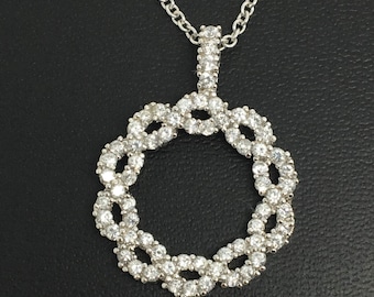 925 Sterling Silver Circle CZ Charm Necklace