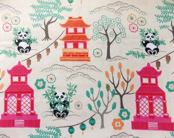 Pagoda Fabric Panda Bear Fabric Lewis and Irene Asian Fabric Chinese Fabric Chinese Pagoda Theme Fabric Threaded with Love