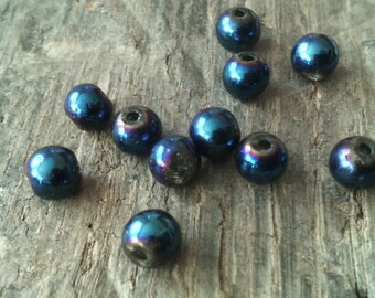 ☆ a Lot of 50 beads glass electroplate/4 mm blue/petrol/Purple / 1 mm☆ hole