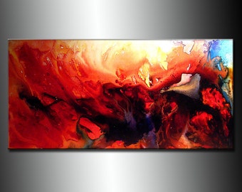 Contemporary Abstract Painting ,Original Modern Red Abstract Fine Art By Henry Parsinia Large 48x24