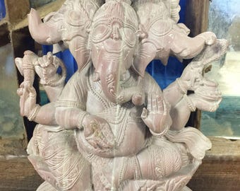 Vintage Handcarved Lord Ganesha Stone Statue Sculpture Yoga Room Decor Art