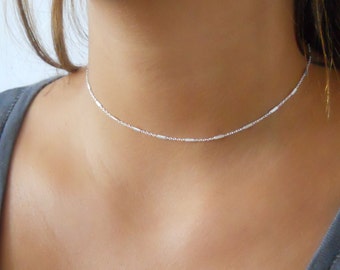 Delicate Silver Choker, Sterling Silver Collar Necklace, Choker Necklace, Layering Necklace, Minimal Silver Necklace, #308
