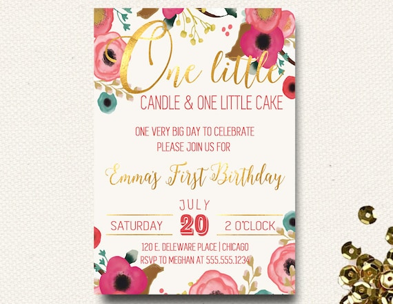 first birthday invitation floral boho chic invite one little