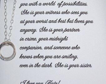 She is your mirror SISTER Necklace, Sisters Jewelry with Poem, Sterling Silver, Circles, She is your mirror poem, Gift wrapped