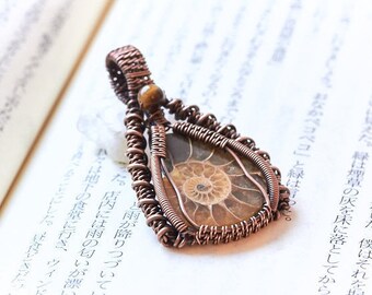 Ammonite Wire Wrapped Pendant, Ammonite Pendant, Heady Wire Wrap Pendant, Wire Wrap Pendant, Copper Pendant, Ammonite Jewelry