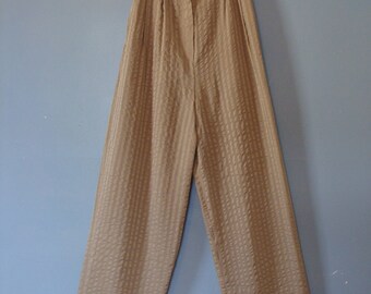 Vintage Silk Pants 70's Wide Leg Trousers Sheer Textured High Waisted Palazzo Minimalist Classic Boho Chic Basic 1970's Manson Lightweight