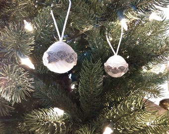 Grey and Natural White Sweater Acorn Ornaments