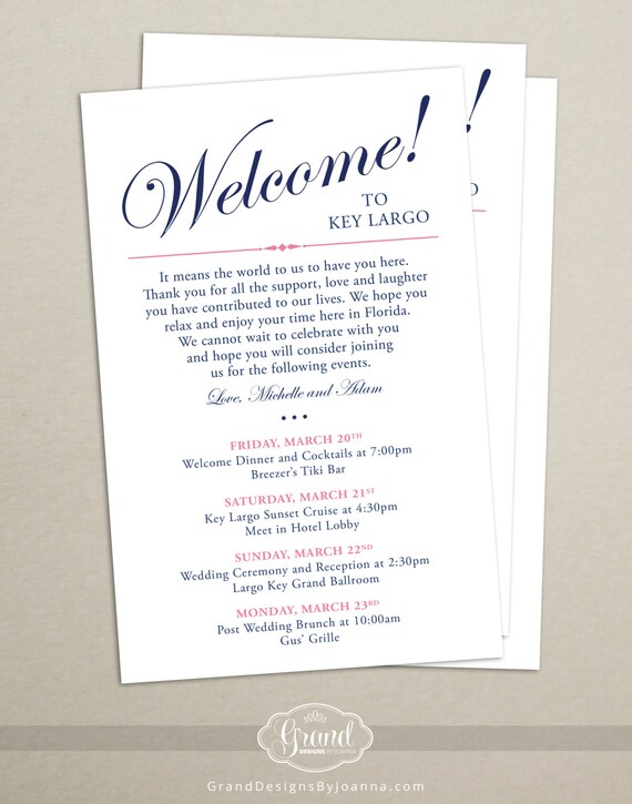 Itinerary Cards For Wedding Hotel Welcome Bag Printed Hotel Accommodations For Wedding Guests Template