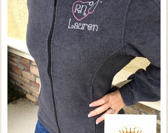 Personalized Ladies Nurse/Doctor Heart Stethoscope Full-Zip Fleece Jacket