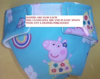 Cloth Doll diaper SIZE #2 ready to ship little pink pig fits some Baby alive cabbage patch snackin sara stuffed animals & more best seller