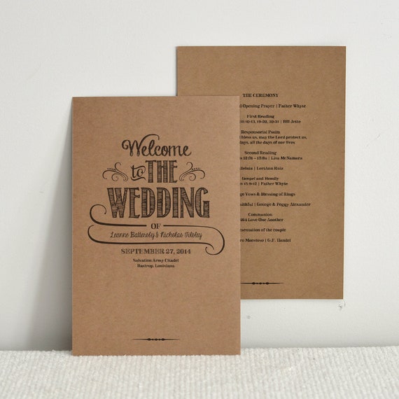 Hand Lettered Rustic Love DIY Kraft Paper Wedding Program Order Of Service Printable PDF Template Hand Lettered Rustic Love DIY Kraft Paper Wedding Program Order Of Service Printable PDF Template