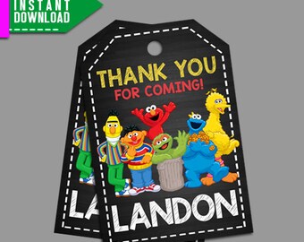 Sesame Street Thank You Tag, Sesame Street Favor Tag, Sesame Street, Editable PDF Template, Instant Download, Editable Instant Download