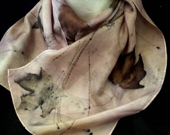 Lavender Silk Scarf, eco-printed with maple, pine and sumac by artist, all natural, sustainable, unique slow fashion art, 11" x 60" 125C