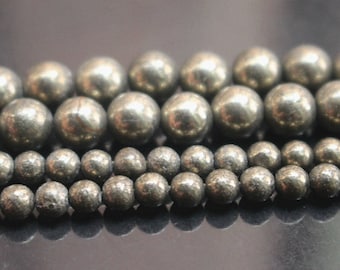 6/8/10mm Iron Pyrite Round Gemstone Beads.15 Inch Full Strand