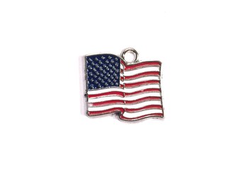 Silver Plated Enamel American Flag Charm - 1 Piece - 77
