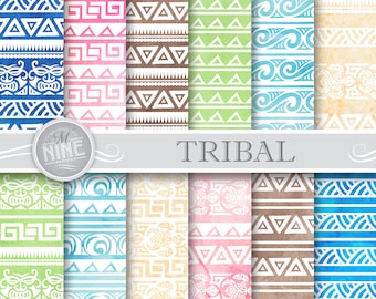 TRIBAL Digital Paper / Hawaiian Watercolor Patterns / Polynesian Patterns Download, Instant Downloads, Printable Scrapbook Paper