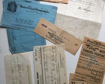 Lot of vintage receipts | 40 pieces | old paper collage materials altered art | 1950s Portland Oregon ephemera | yellowed aged paper