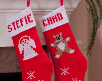 Hand-knitted Personalized Christmas Stockings: Angel