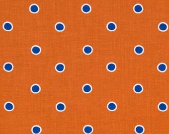 SALE Fox Playground by Dena Designs for Free Spirit - Dots - Orange & Blue - 1/2 Yard Cotton Quilt Fabric