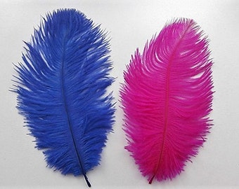 10 12-20cm Blue and fuchsia ostrich feathers