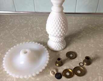 Milk Glass Hobnail Lamp Parts Pieces Vintage Brass 1960s