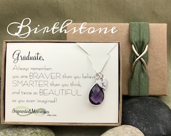 Graduation Gift For Her - High School Graduation Gifts for Girls - Class of 2018 GRADUATE - Sterling Silver Birthstone Necklace Personalized