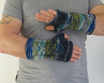 knit mens fingerless gloves, arm warmers, mens fingerless, wrist warmers, hand warmers, knit gloves, knit mittens, gloves, ready to ship