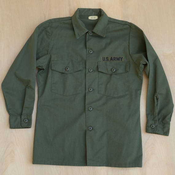 vtg 70s US Army Utility Fatigue Shirt Uniform Field Post