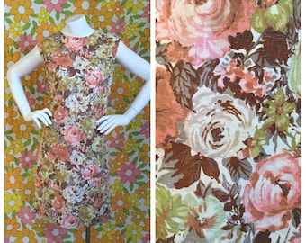 SALE! 60s Vintage Floral Shift Dress Medium Large