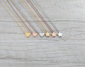 16k Gold Dainty Initial Necklace // Gold + Rose Gold + White Gold/Silver Necklace + Best Friend Gift + Friendship Necklace + Heart + Star
