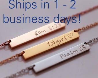 Custom Bar Necklace - Scripture Necklace - Word Necklace - Best Friend Necklace - Custom Necklace - Rose Gold Bar Necklace - Simple Jewelry