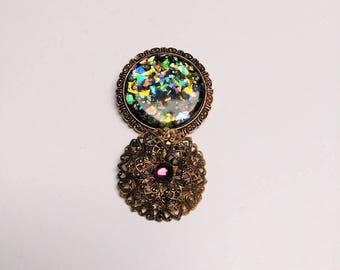Two vintage scarf clips faux opal